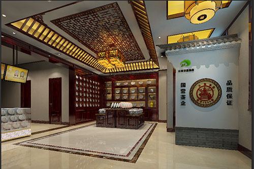 虞城古朴典雅的中式茶叶店大堂设计效果图